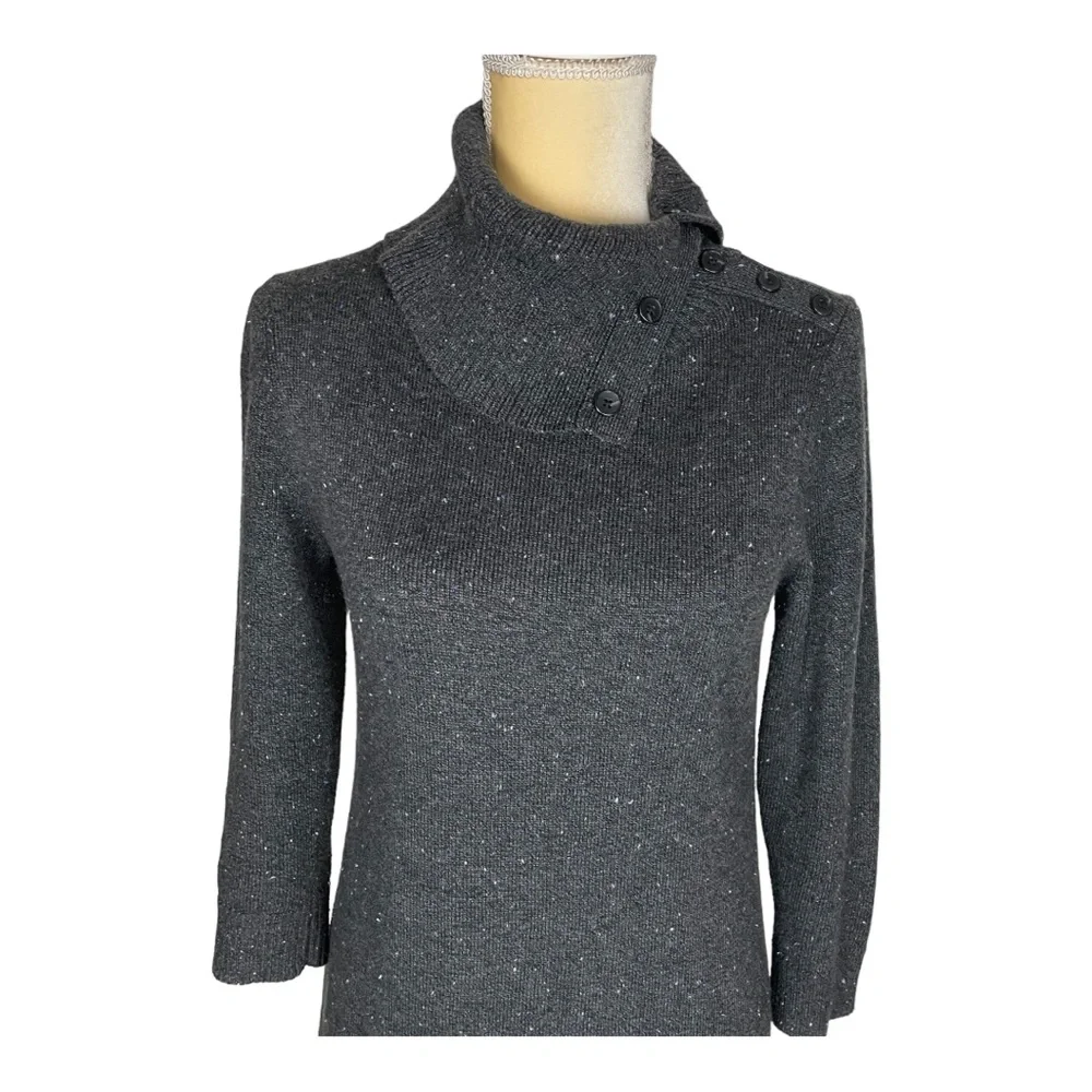 Talbots Sweater Dress Gray Donegal Speckled Cowl Neck Knit Size Small‎
